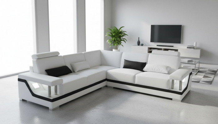 Ledercouch Couch Wunnlandschaft Eck Garnitur Design Modern Eck Sofa L-Form L6002