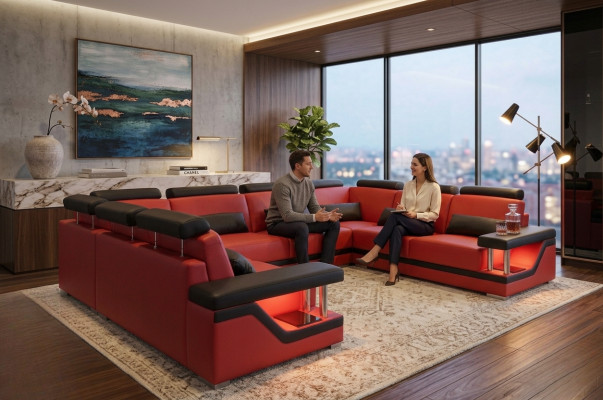 Ledersofa Canapé Wunnlandschaft Eck Garnitur Design Modern Sofa U-Form Nei L6002