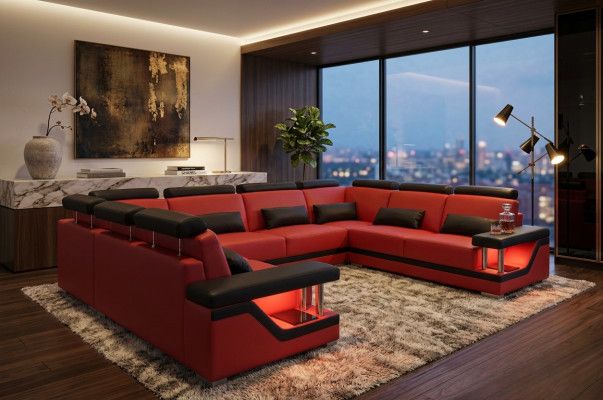 Ledersofa Canapé Wunnlandschaft Eck Garnitur Design Modern Sofa U-Form Nei L6002