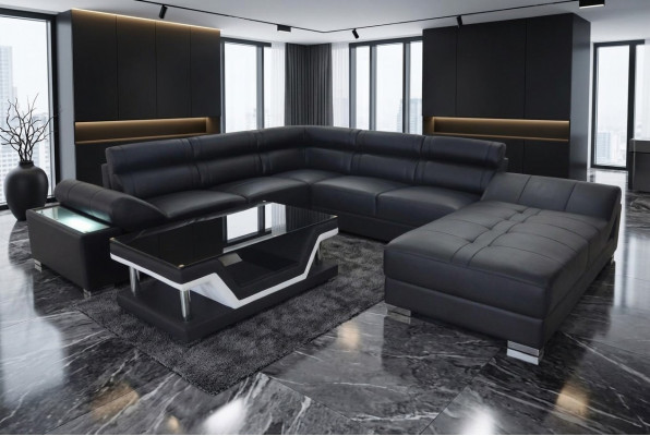 Ledersofa Canapé Wunnlandschaft Eck-Garnitur Design Modern Sofa U-Form