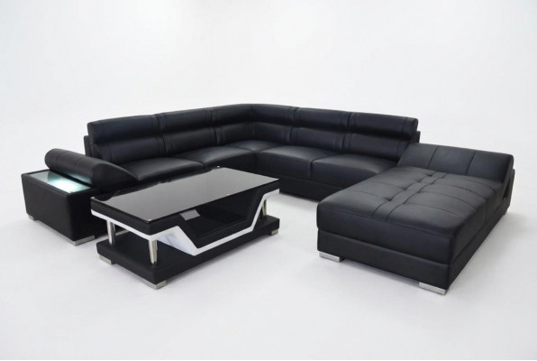 Ledersofa Canapé Wunnlandschaft Eck-Garnitur Design Modern Sofa U-Form