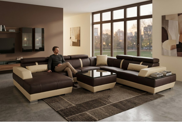 Ledercouch Wunnlandschaft Eck Garnitur Design Modern Sofa Dekorativ U-Form