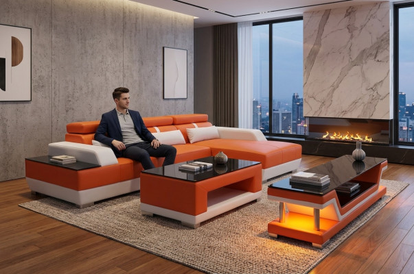 Ledercouch Wunnlandschaft Eck Garnitur Design Modern Sofa L-Form Chaise