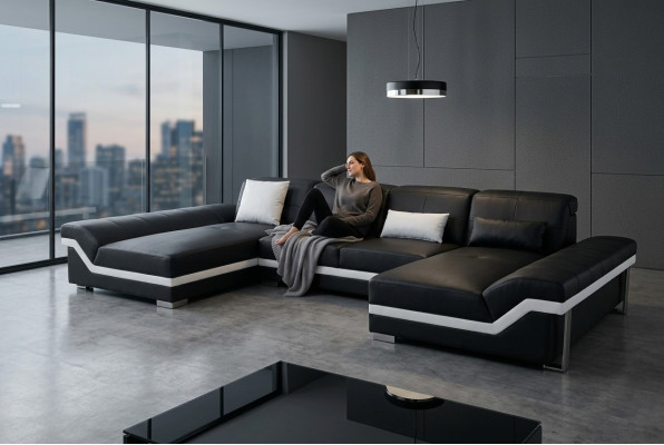 Ledersofa Canapé Wunnlandschaft Eck Garnitur Design Modern Canapé U-Form K5007C