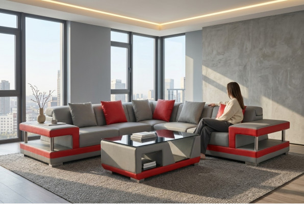 Ledercouch Couche Wunnlandschaft Eck-Garnitur Dekor Design Modern Canapé L-Form