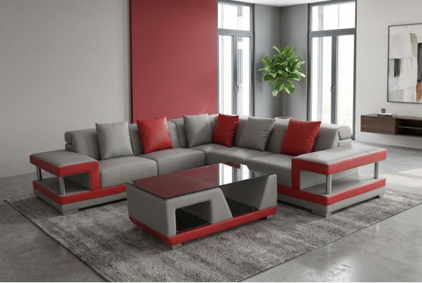 Ledercouch Couche Wunnlandschaft Eck-Garnitur Dekor Design Modern Canapé L-Form