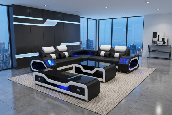 Ledersofa Canapé Wohnlandschaft Eck Garnitur Design Modern Sofa L-Form G8046