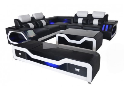 Ledersofa Canapé Wohnlandschaft Eck Garnitur Design Modern Sofa L-Form G8046