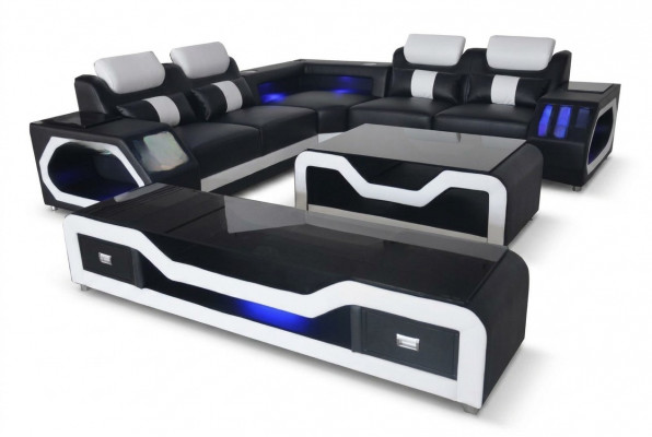Lieder Canapé Wunnlandschaft Eck Garnitur Design Modern Canapé L-Form Dësch G8046
