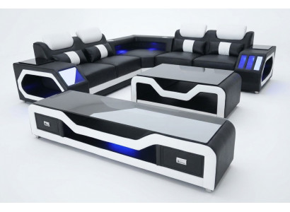 3 Stéck Set Lieder Sofa Canapé Garnitur Eck Sëtz Këssen + Dësch + RTV L-Form Nei
