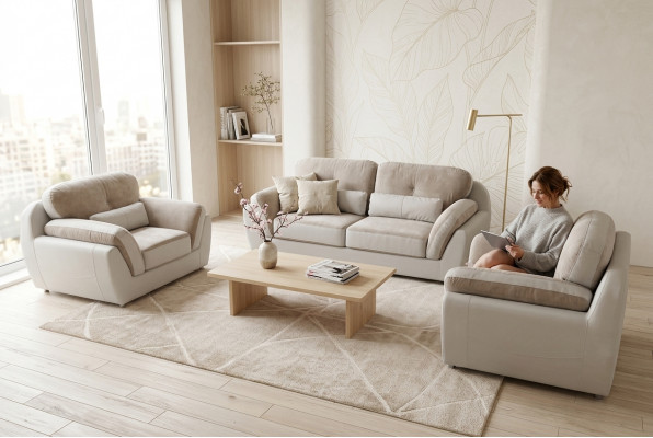 Lieder Textil Sofa Polster Sëtz Set Garnitur Design Sofagarnitur 3+1+1 Fotell