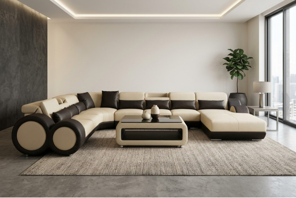 Ledersofa Wunnlandschaft Garnitur Design Modern Ecksofa U-Form Chaise G8035