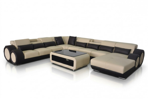Ledersofa Wunnlandschaft Garnitur Design Modern Ecksofa U-Form Chaise G8035