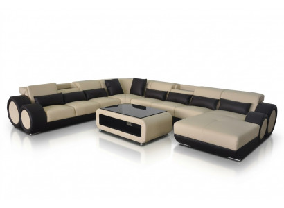 Ledersofa Wunnlandschaft Garnitur Design Modern Ecksofa U-Form Chaise G8035
