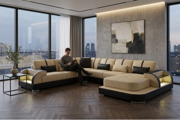 Lieder Couche Polster Sëtz Eck Garnitur Modernen Design Sofen Wunnlandschaft U Form