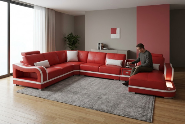 Ledersofa Canapé Wunnlandschaft Garnitur Design Modern Eck Dekorativ Sofa