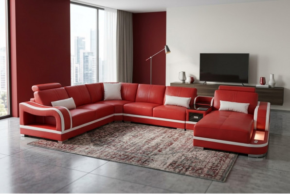 Ledersofa Canapé Wunnlandschaft Garnitur Design Modern Eck Dekorativ Sofa