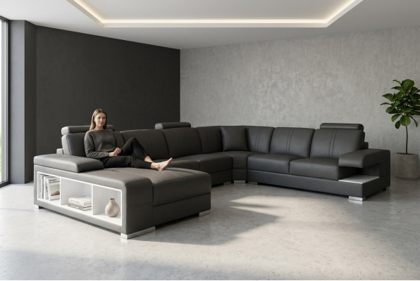Ledercouch Couch Wunnlandschaft Garnitur Design Modern Eckcouch U-Form Nei G8028