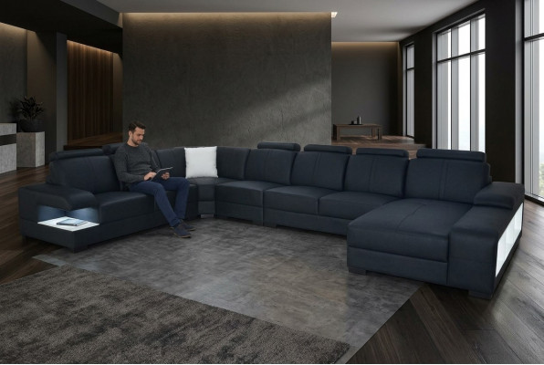 Leder Couch Polster Sëtz Design Modern Eck Sofa U-Form Wunnlandschaft