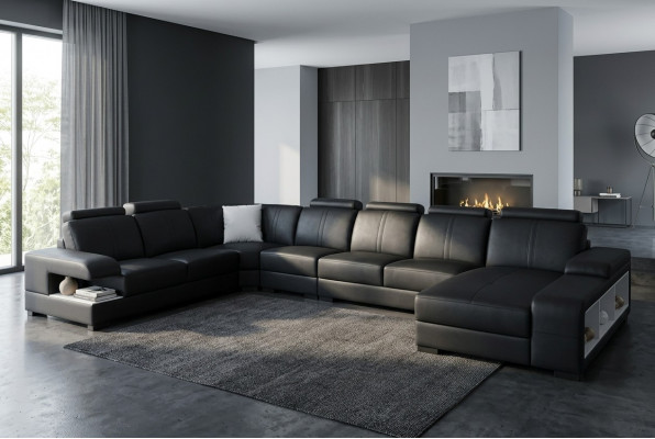 Leder Couch Polster Sëtz Design Modern Eck Sofa U-Form Wunnlandschaft