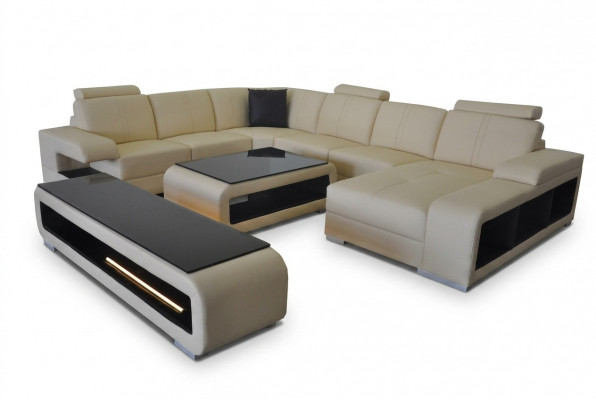 Ledercouch Wunnlandschaft Garnitur Design Modern Ecksofa U-Form Dësch RTV G8028