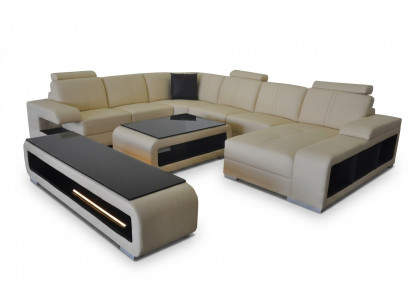 Ledercouch Wunnlandschaft Garnitur Design Modern Ecksofa U-Form Dësch RTV G8028