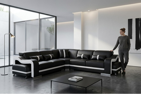 Ledercouch Couch Wunnlandschaft Garnitur Modernen Design Ecksofa L-Form