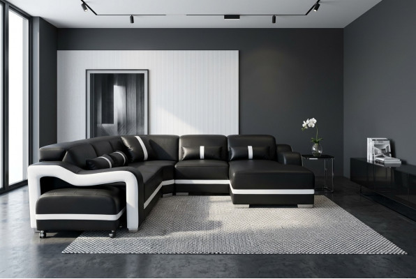 Ledercouch Couch Wunnlandschaft Garnitur Modernen Design Ecksofa L-Form