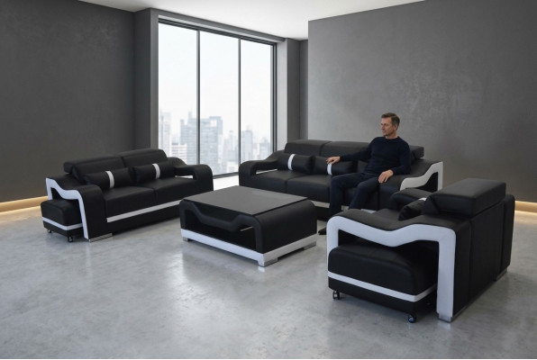 Sofa Lieder Canapé Polster Garnitur 3+2+1 Sëtz Komplett Set Garnituren G8027D + Dësch