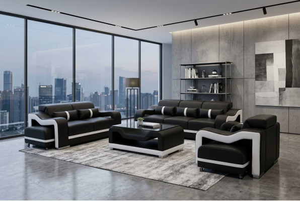 Sofa Lieder Canapé Polster Garnitur 3+2+1 Sëtz Komplett Set Garnituren G8027D + Dësch