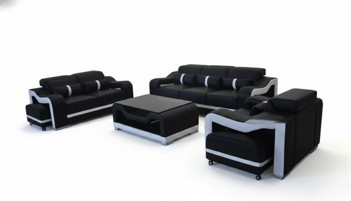 Sofa Lieder Canapé Polster Garnitur 3+2+1 Sëtz Komplett Set Garnituren G8027D + Dësch