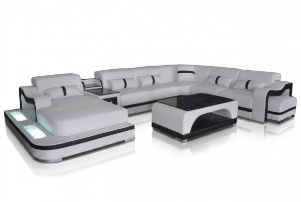 Lieder Couch Polster Sëtz Wunnlandschaft Design Modern Eck Garnitur U Form + Dësch