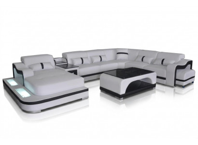 Lieder Couch Polster Sëtz Wunnlandschaft Design Modern Eck Garnitur U Form + Dësch