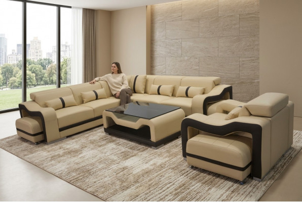 Lieder Sofa Couch Polster Eck Garnitur RTV Dësch Sëtz Eck Sessell Wunnlandschaft