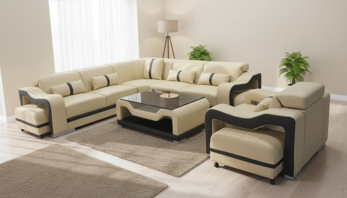 Lieder Sofa Couch Polster Eck Garnitur RTV Dësch Sëtz Eck Sessell Wunnlandschaft