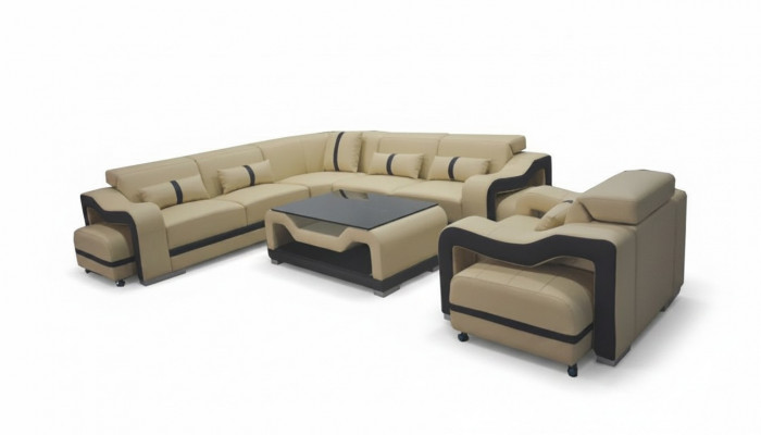 Lieder Sofa Couch Polster Eck Garnitur RTV Dësch Sëtz Eck Sessell Wunnlandschaft