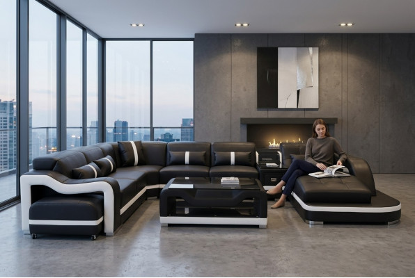 Ecksofa Couch Polster Ecke Garnitur Lieder Couchen Wunnlandschaft U-Form Sofas