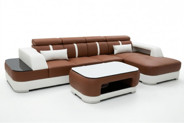 Lieder Canapé Polster Sëtz Design Modern Eck Garnitur Sofa Wunnlandschaft+Dësch