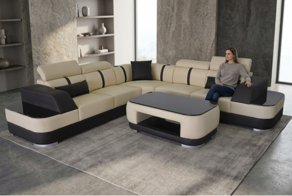 Ecksofa Liederpolster Ecke Sëtz Garnitur Couchen L Form + Dësch Wunnlandschaft