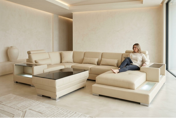 Ledersofa Wunnlandschaft Garnitur Design Modern Ecksofa U-Form G8023