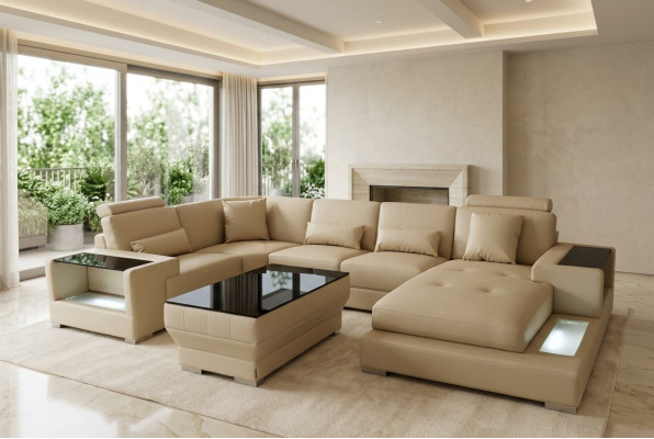 Ledersofa Wunnlandschaft Garnitur Design Modern Ecksofa U-Form G8023