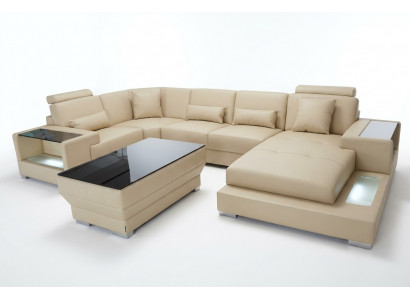 Ledersofa Wunnlandschaft Garnitur Design Modern Ecksofa U-Form G8023