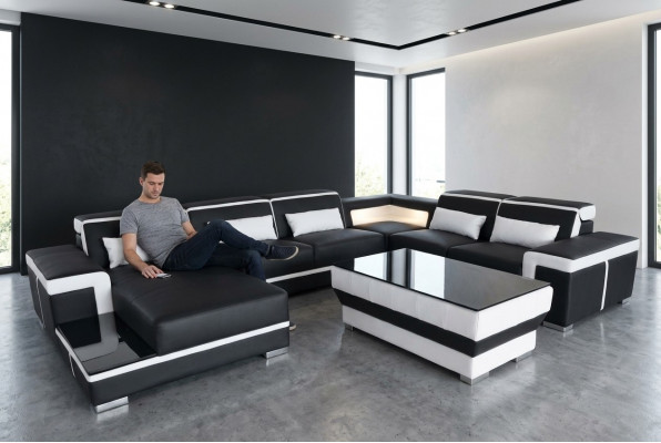 XXL Lieder Sofa Polster Wunn Canapé Sëtz Garnitur Eck Eck Sofae Couchen + Dësch
