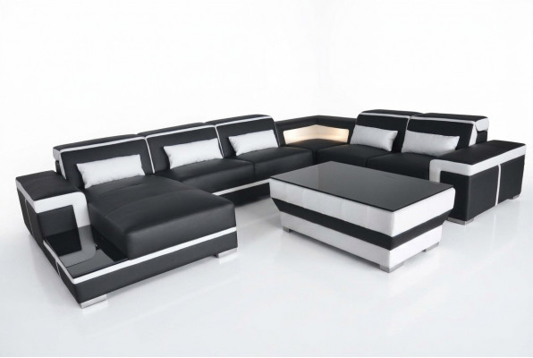 XXL Lieder Sofa Polster Wunn Canapé Sëtz Garnitur Eck Eck Sofae Couchen + Dësch