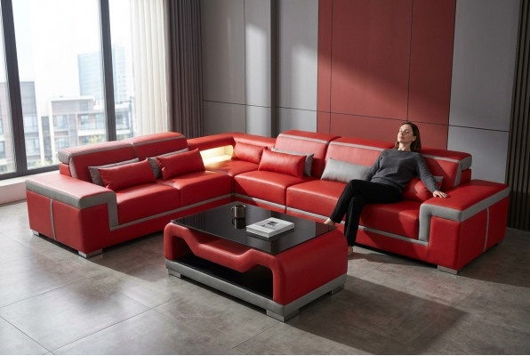 Lieder Sofa Sofas Couch Eck Polster Garnitur + Dësch Couchen LForm Wunnlandschaft
