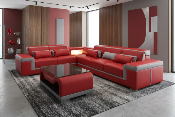 Lieder Sofa Sofas Couch Eck Polster Garnitur + Dësch Couchen LForm Wunnlandschaft