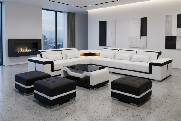 Lieder Canapé Couchage Polster Eck Modern Garnitur Wunnlandschaft Dësch Hocker G8020B