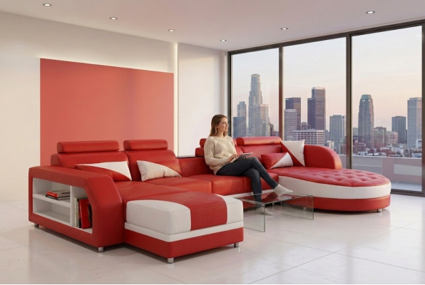 Eck Sofa Polster Canapé Sëtz Eck Lieder Garnitur Modern Wunnlandschaft