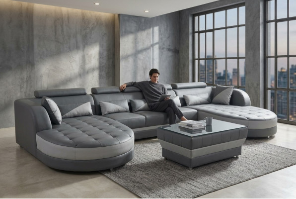 Lieder Sofa Modern Couch Polster Design Wunnlandschaft + Dësch
