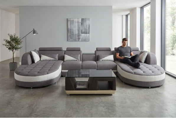 Lieder Sofa Modern Couch Polster Wunnlandschaft + Dësch Couchen Sëtz Eck Design